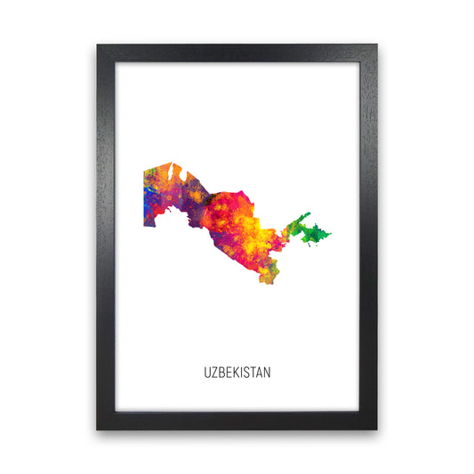 Uzbekistan Watercolour Map Art Print by Michael Tompsett Black Grain