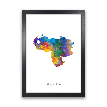 Venezuela Watercolour Map Art Print by Michael Tompsett Black Grain