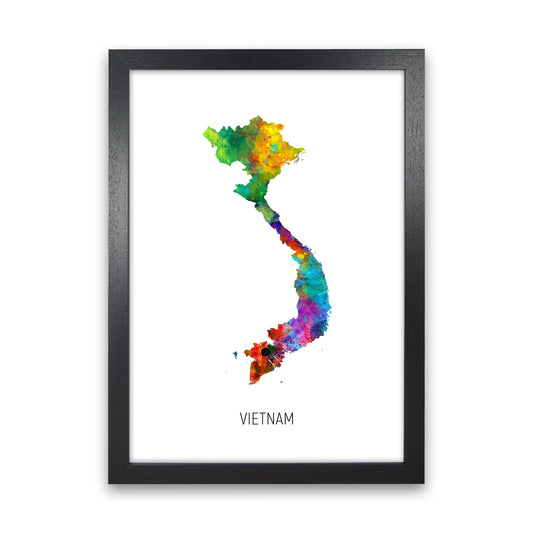 Vietnam Watercolour Map Art Print by Michael Tompsett Black Grain