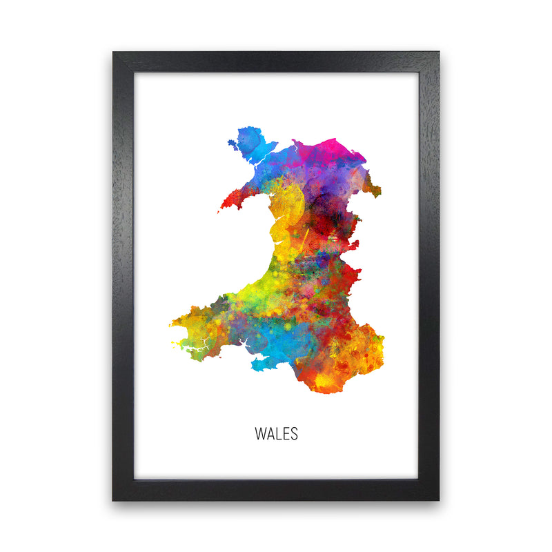 Wales Watercolour Map Art Print by Michael Tompsett Black Grain