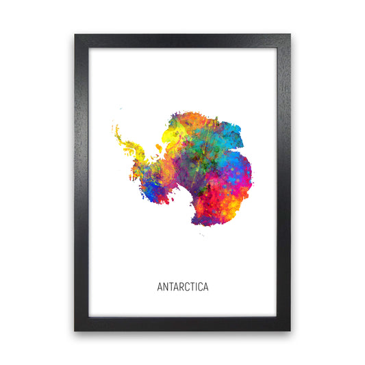 Antarctica Watercolour Map Art Print by Michael Tompsett Black Grain