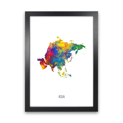 Asia Watercolour Map Art Print by Michael Tompsett Black Grain