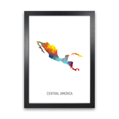 Central America Watercolour Map Art Print by Michael Tompsett Black Grain