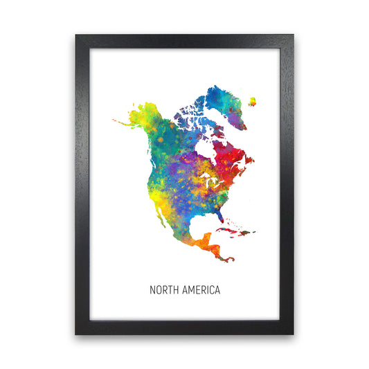 North America Watercolour Map Art Print by Michael Tompsett Black Grain
