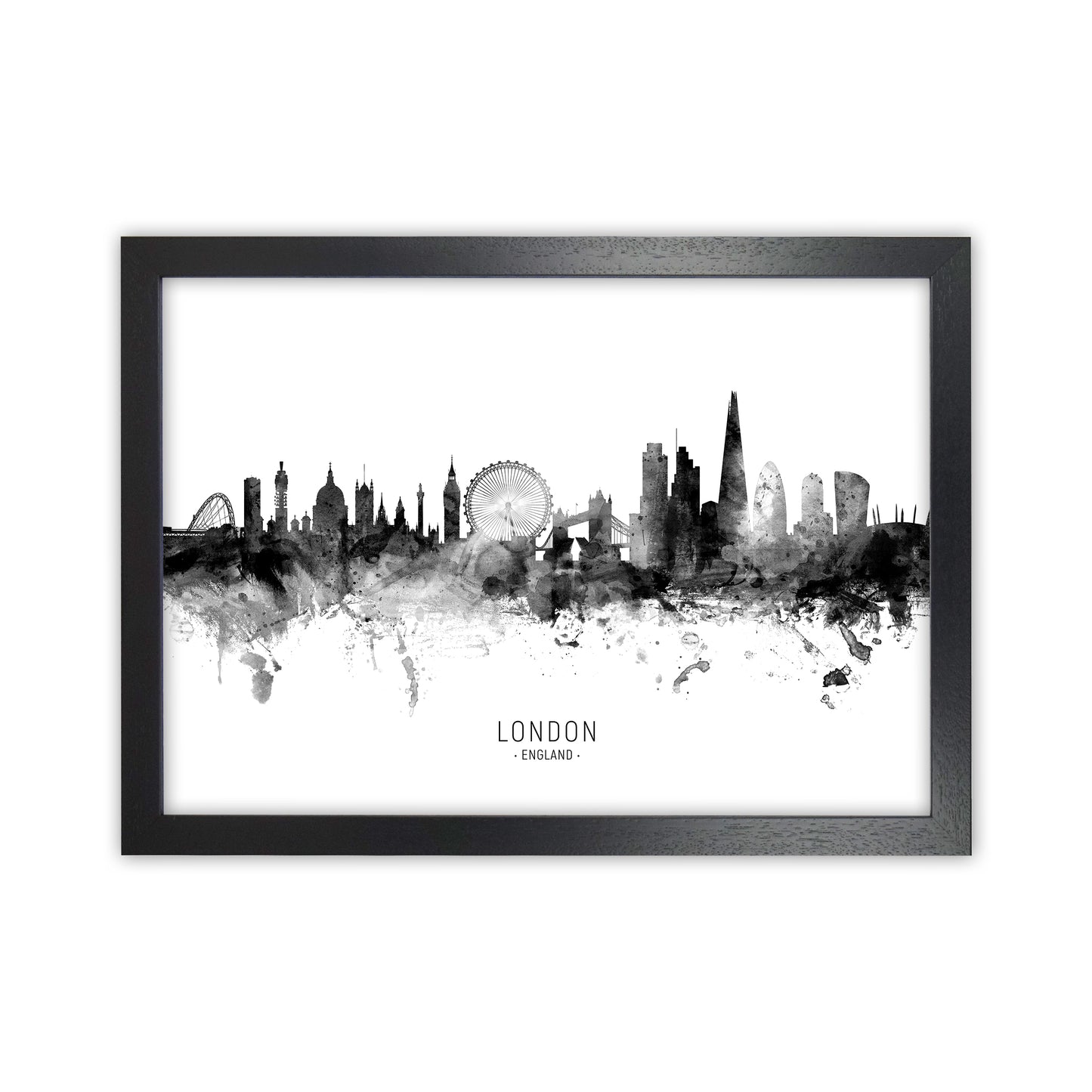 London England Skyline Black White City Name  by Michael Tompsett Black Grain