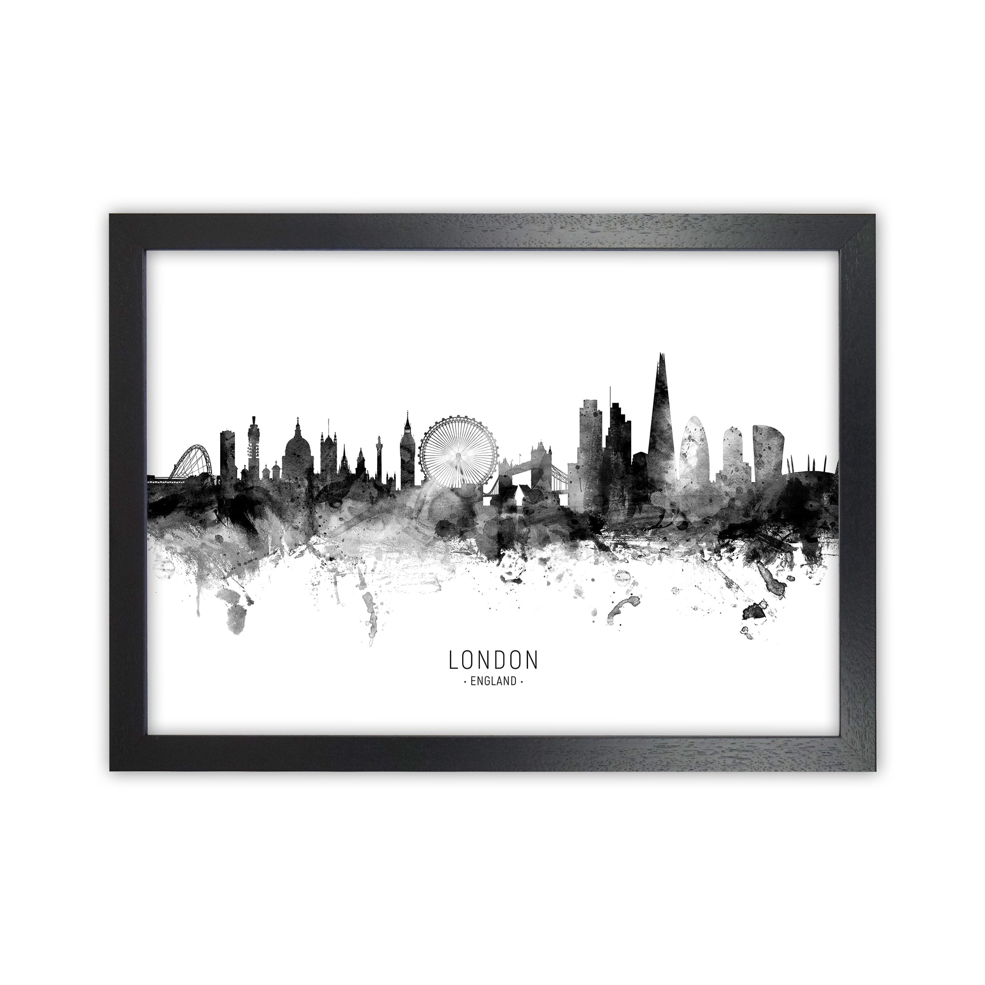 London England Skyline Black White City Name  by Michael Tompsett Black Grain
