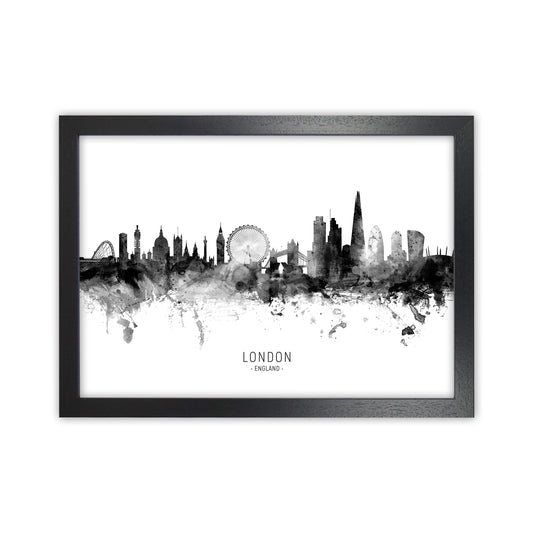 London England Skyline Black White City Name  by Michael Tompsett Black Grain