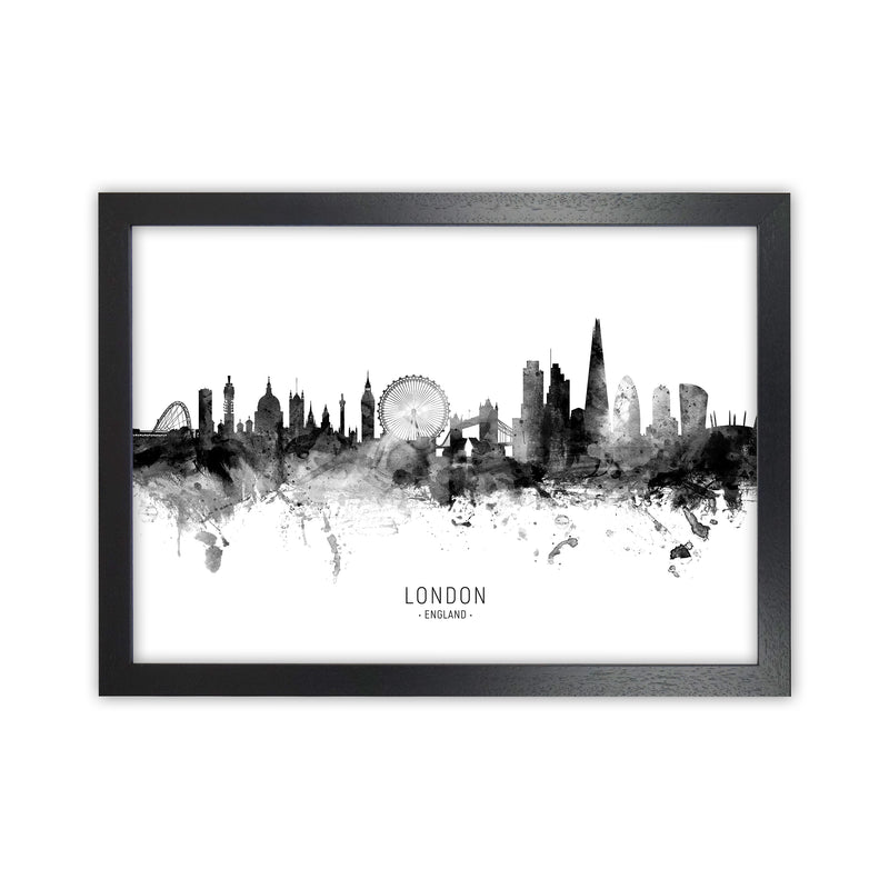 London England Skyline Black White City Name  by Michael Tompsett Black Grain