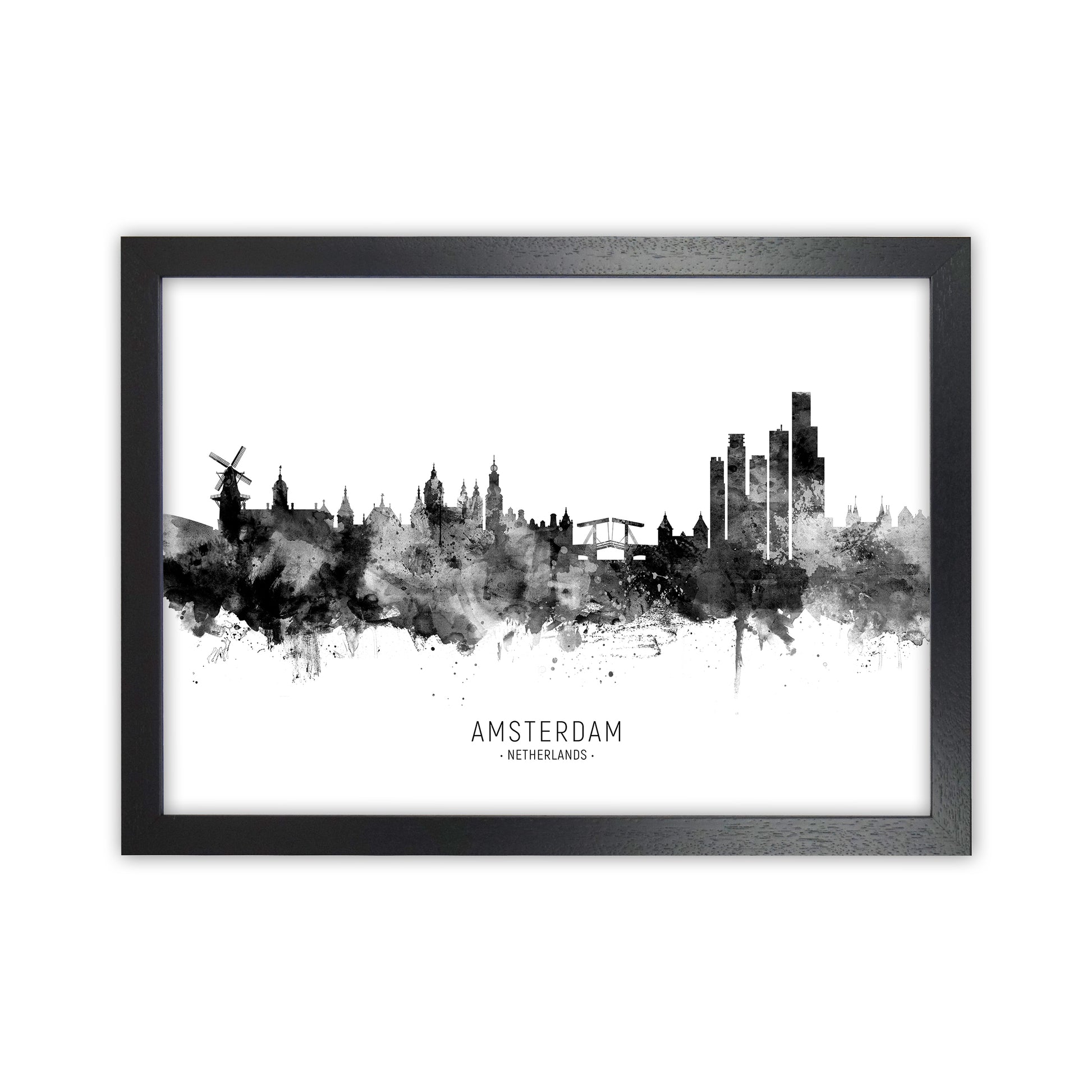 Amsterdam Netherlands Skyline Black White City Name  by Michael Tompsett Black Grain