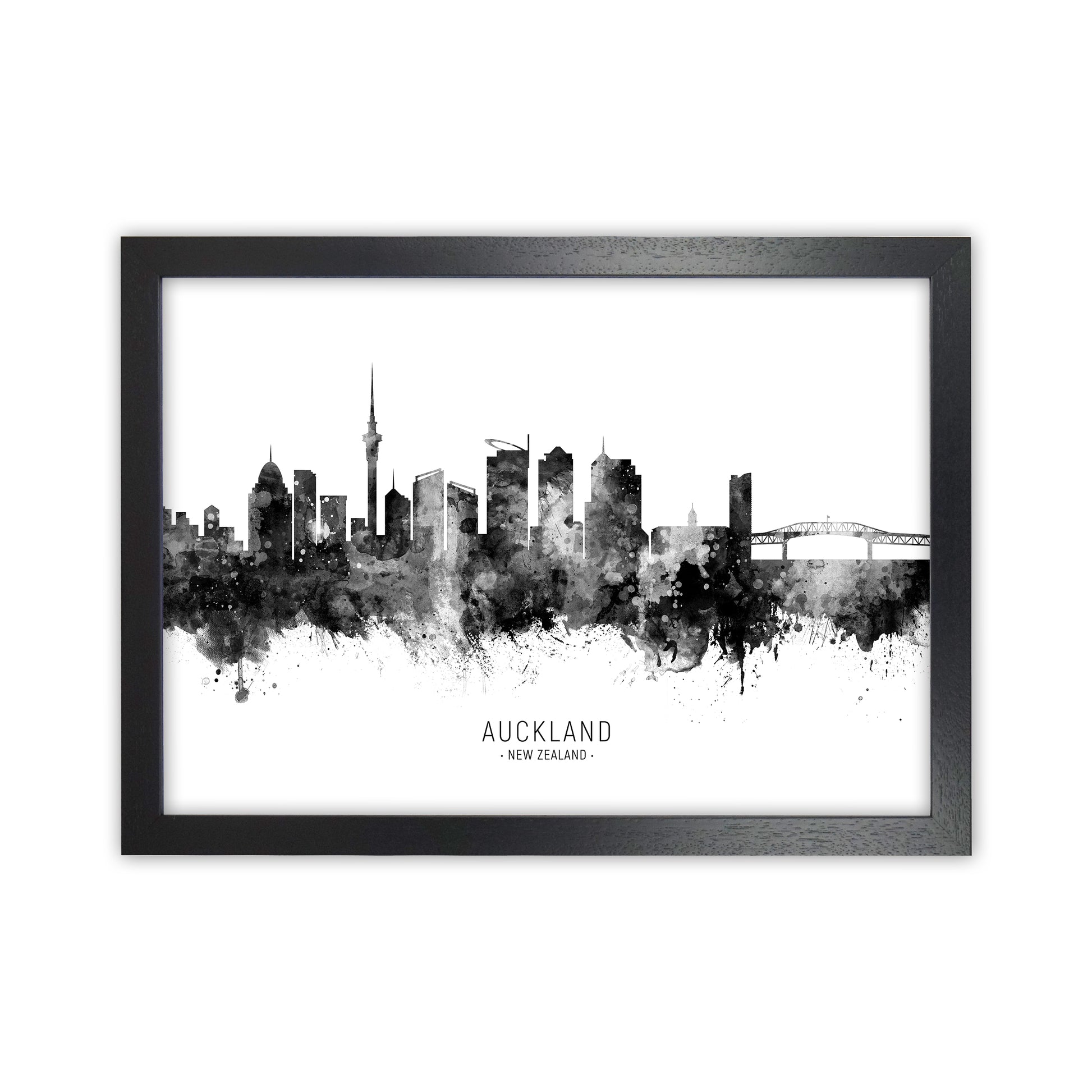 Auckland New Zealand Skyline Black White City Name  by Michael Tompsett Black Grain