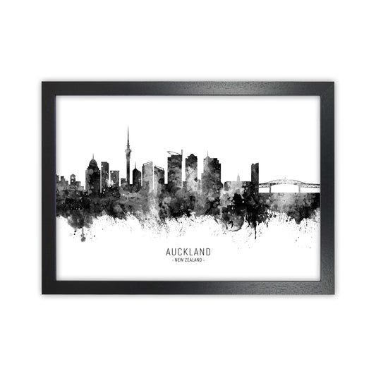 Auckland New Zealand Skyline Black White City Name  by Michael Tompsett Black Grain