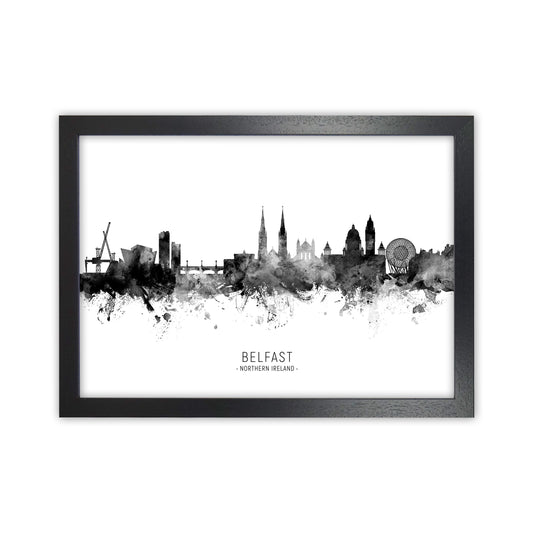 Belfast Northern Ireland Skyline Black White City Name  by Michael Tompsett Black Grain