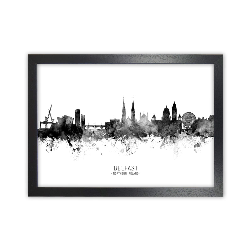 Belfast Northern Ireland Skyline Black White City Name  by Michael Tompsett Black Grain