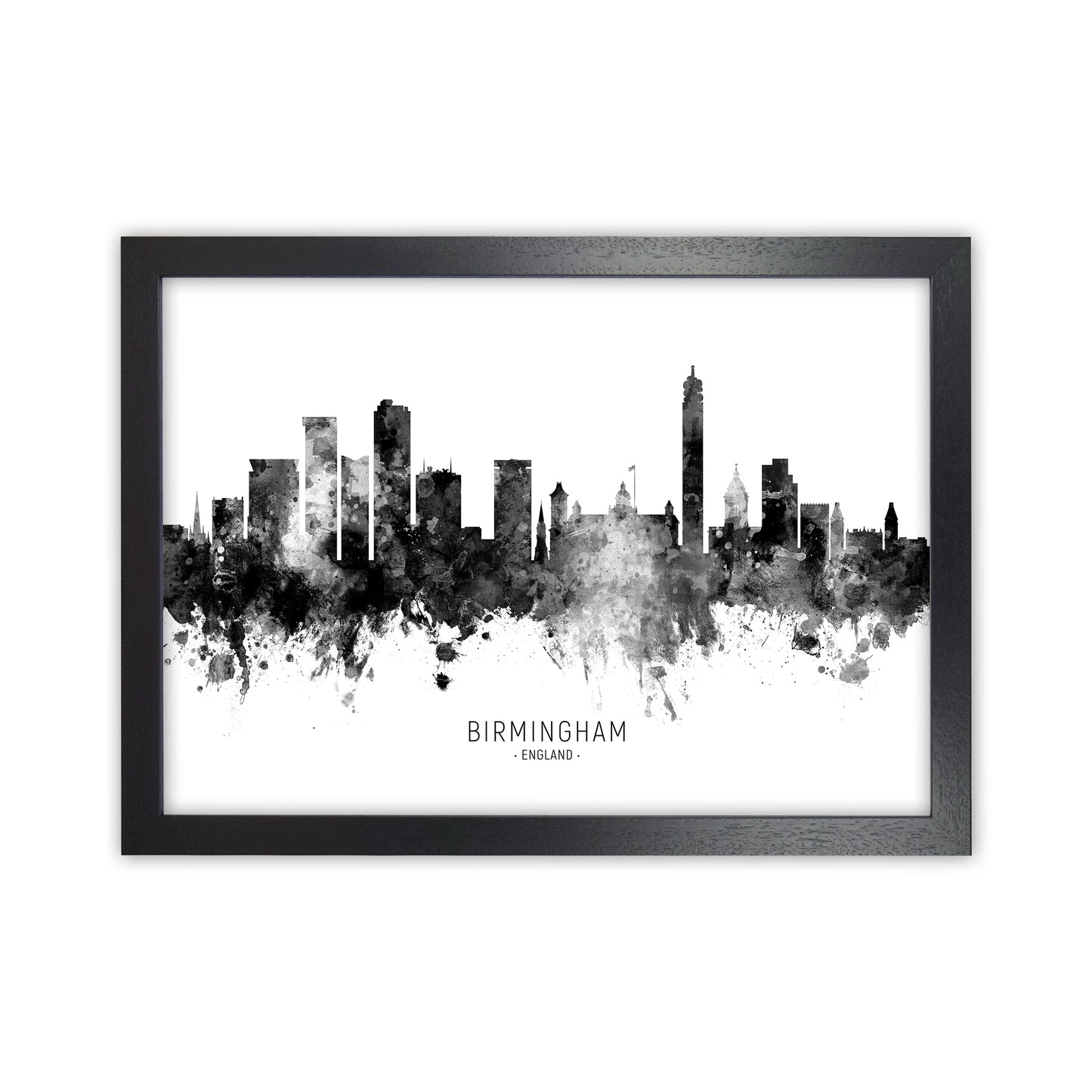 Birmingham England Skyline Black White City Name  by Michael Tompsett Black Grain