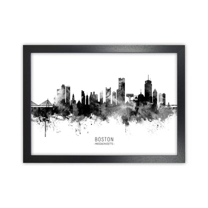 Boston Massachusetts Skyline Black White City Name  by Michael Tompsett Black Grain
