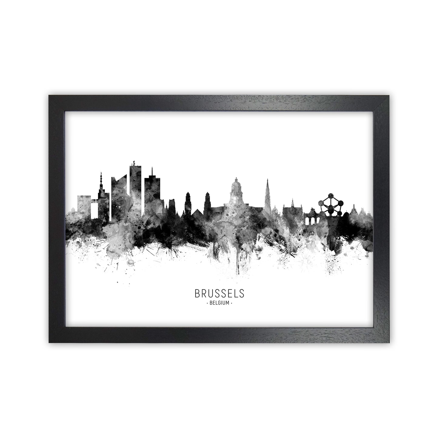 Brussels Belgium Skyline Black White City Name  by Michael Tompsett Black Grain