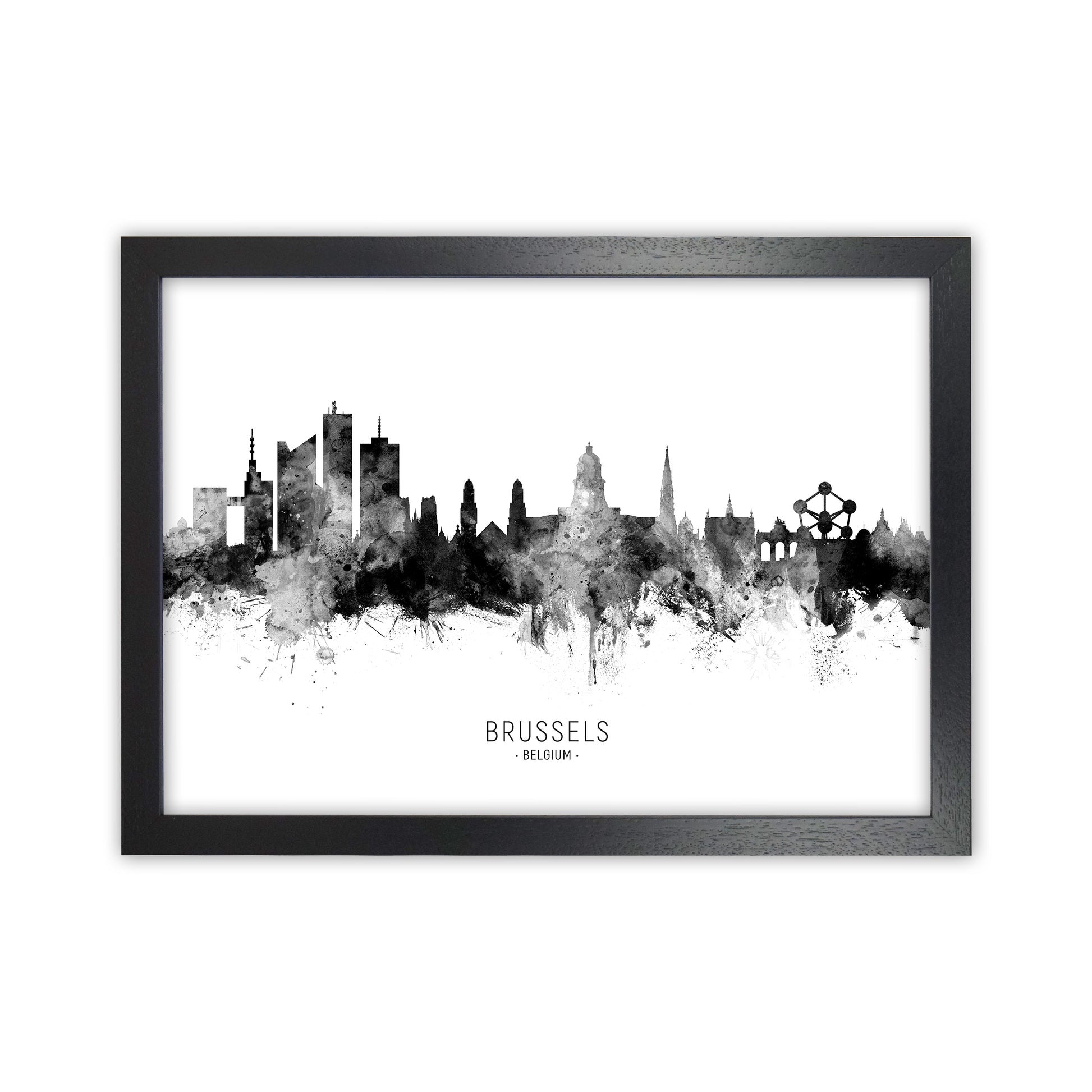 Brussels Belgium Skyline Black White City Name  by Michael Tompsett Black Grain