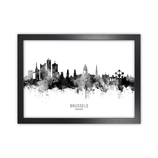 Brussels Belgium Skyline Black White City Name  by Michael Tompsett Black Grain
