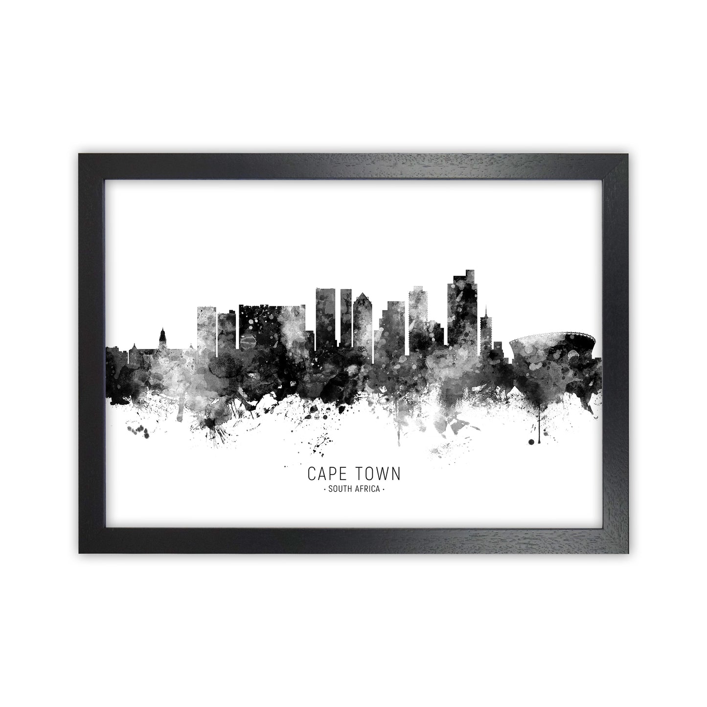 Cape Town South Africa Skyline Black White City Name  by Michael Tompsett Black Grain