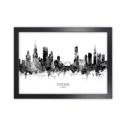 Chicago Illinois Skyline Black White City Name  by Michael Tompsett Black Grain