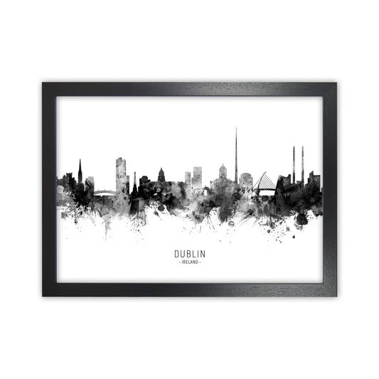 Dublin Ireland Skyline Black White City Name  by Michael Tompsett Black Grain
