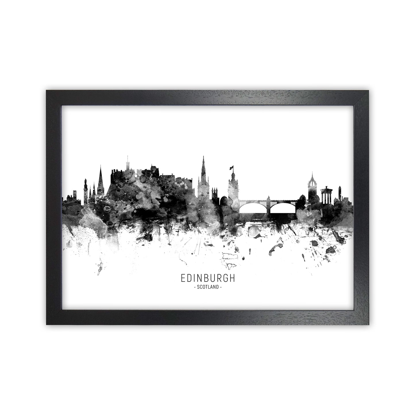 Edinburgh Scotland Skyline Black White City Name  by Michael Tompsett Black Grain