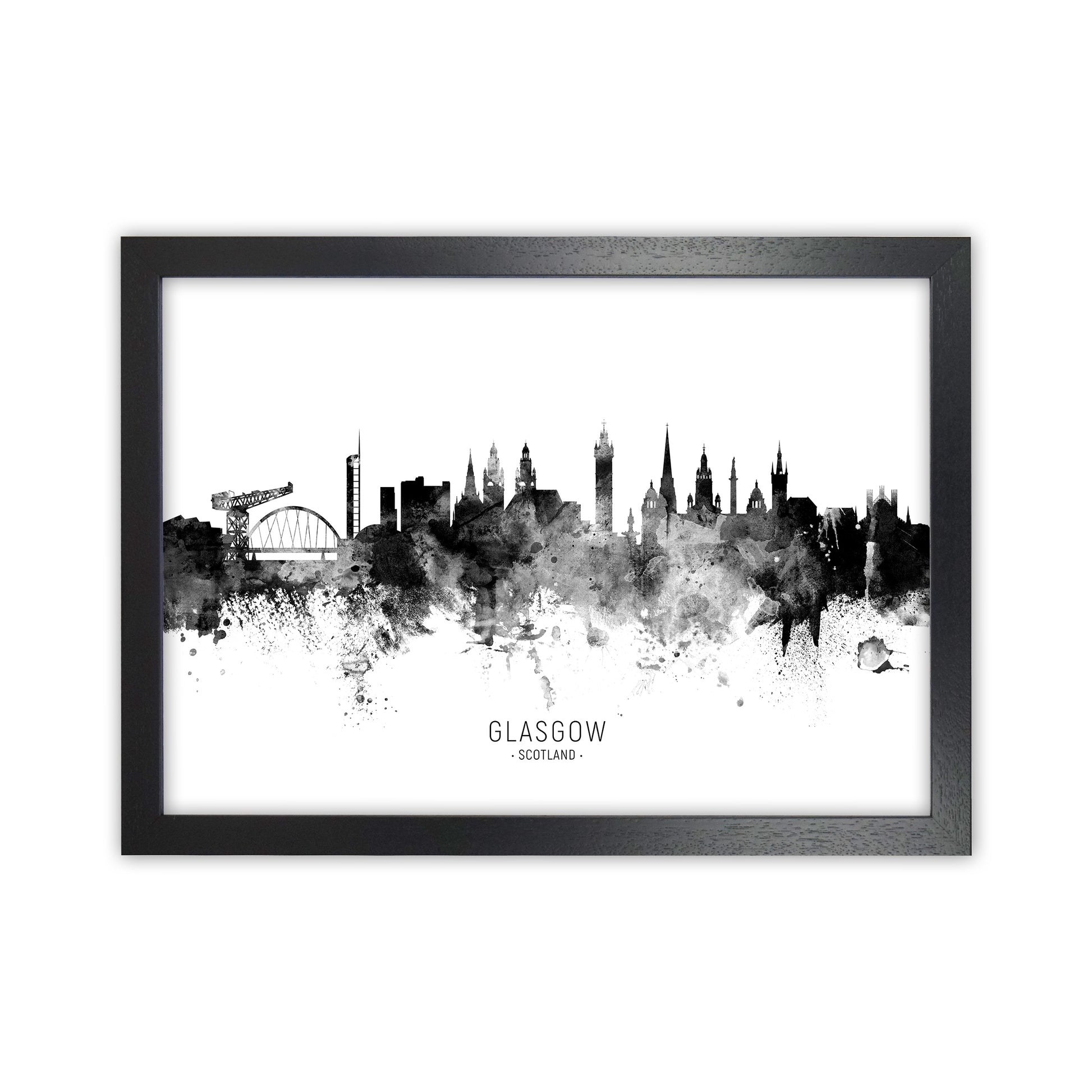 Glasgow Scotland Skyline Black White City Name  by Michael Tompsett Black Grain