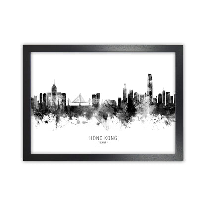 Hong Kong China Skyline Black White City Name  by Michael Tompsett Black Grain