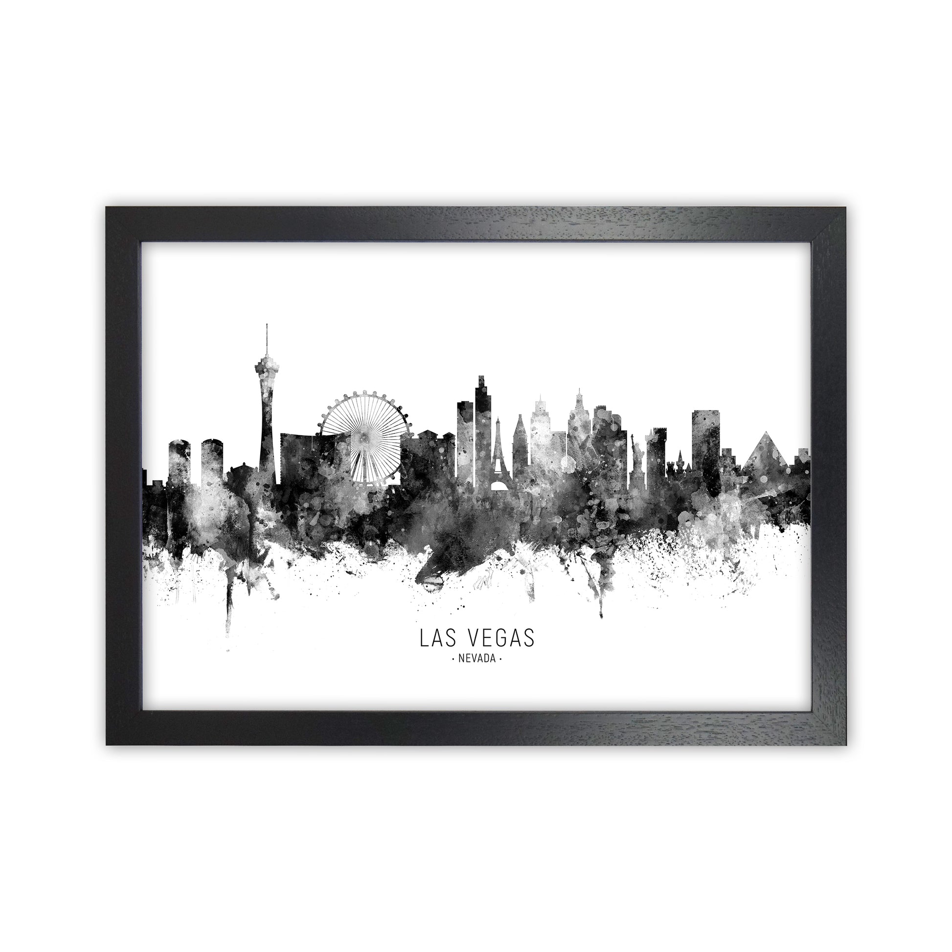 Las Vegas Nevada Skyline Black White City Name  by Michael Tompsett Black Grain