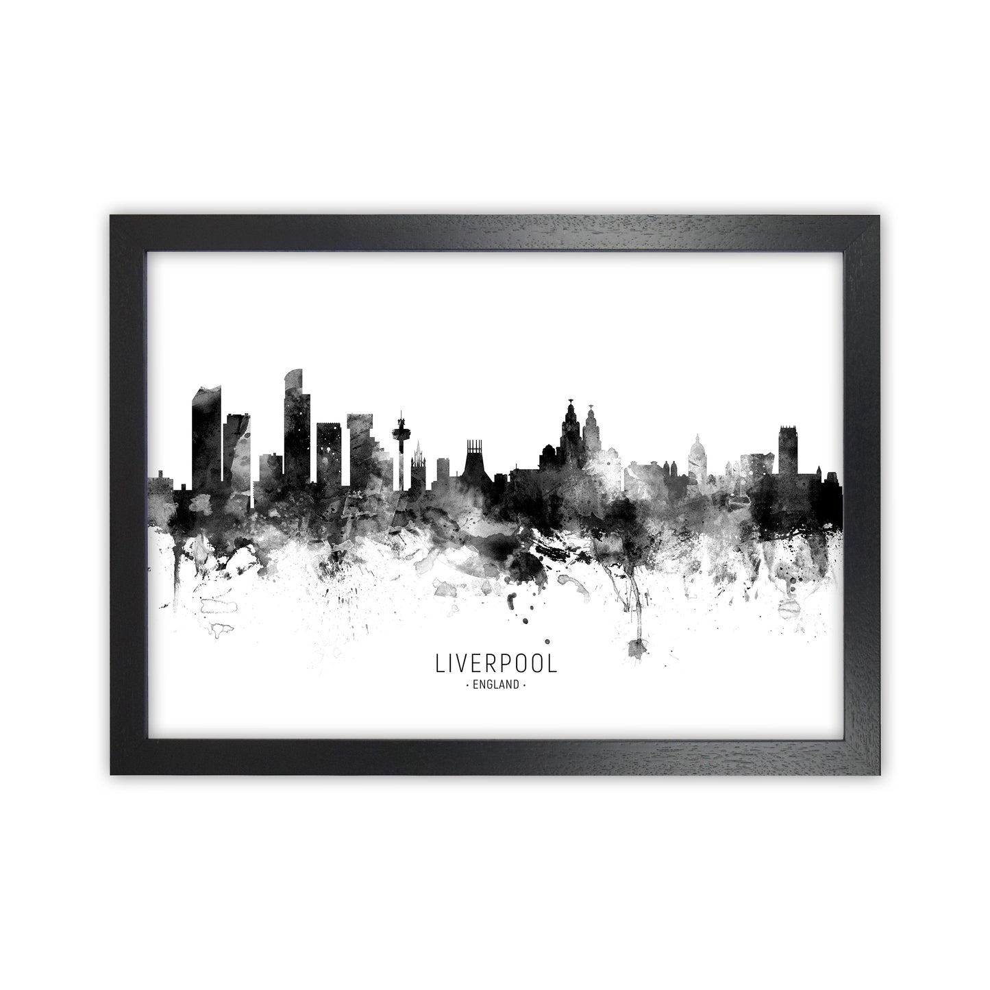 Liverpool England Skyline Black White City Name  by Michael Tompsett Black Grain