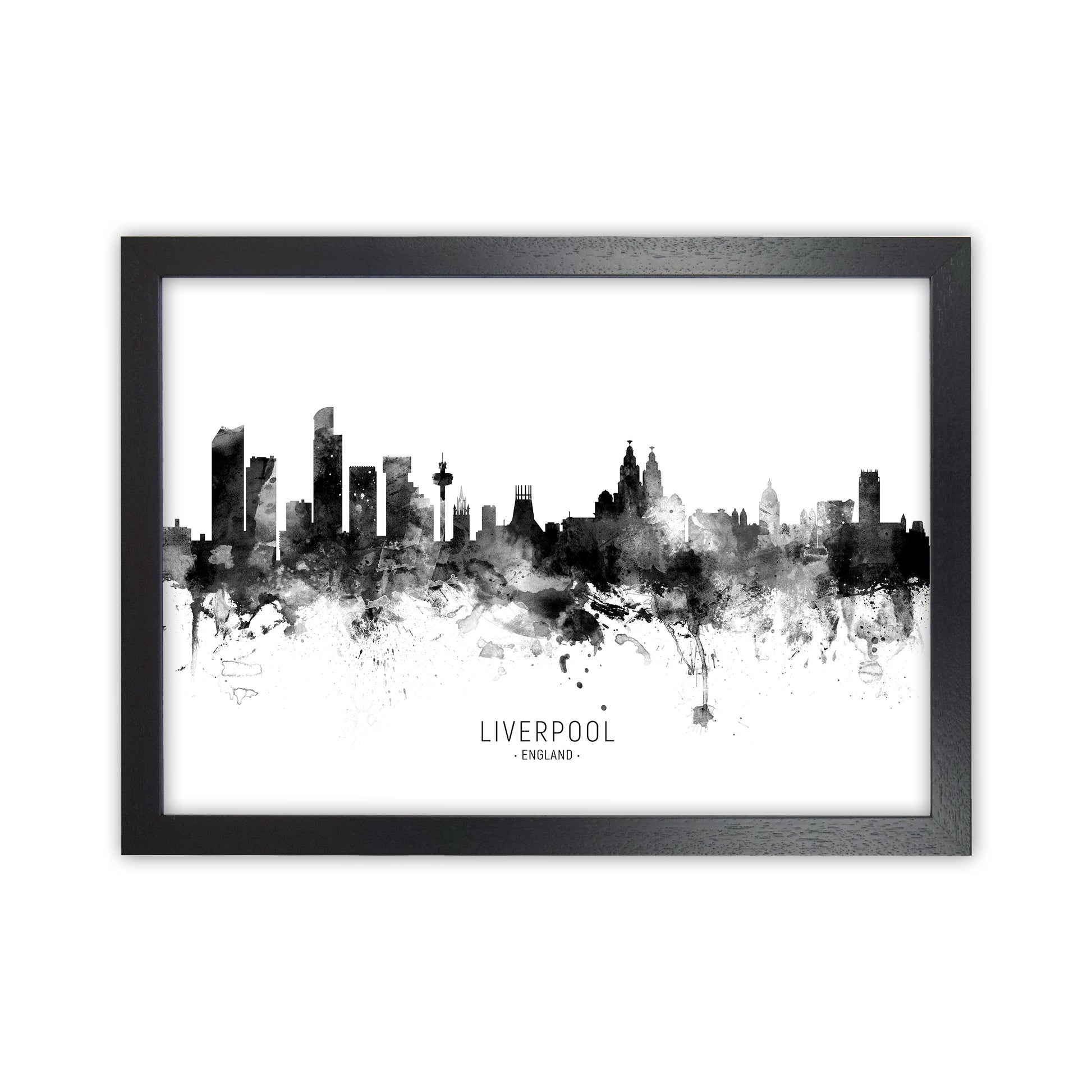 Liverpool England Skyline Black White City Name  by Michael Tompsett Black Grain