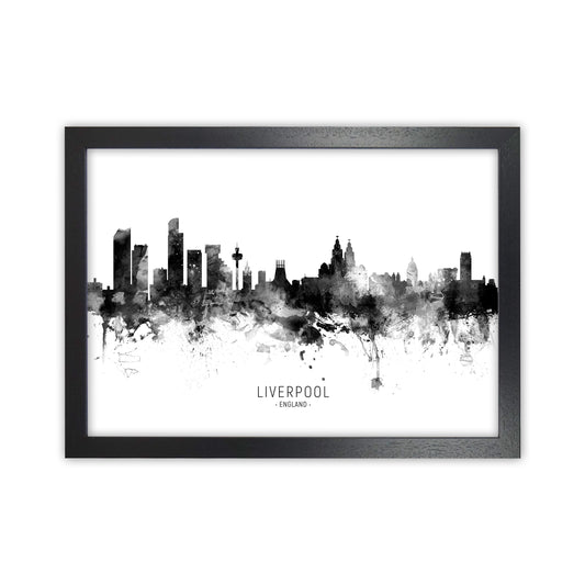 Liverpool England Skyline Black White City Name  by Michael Tompsett Black Grain