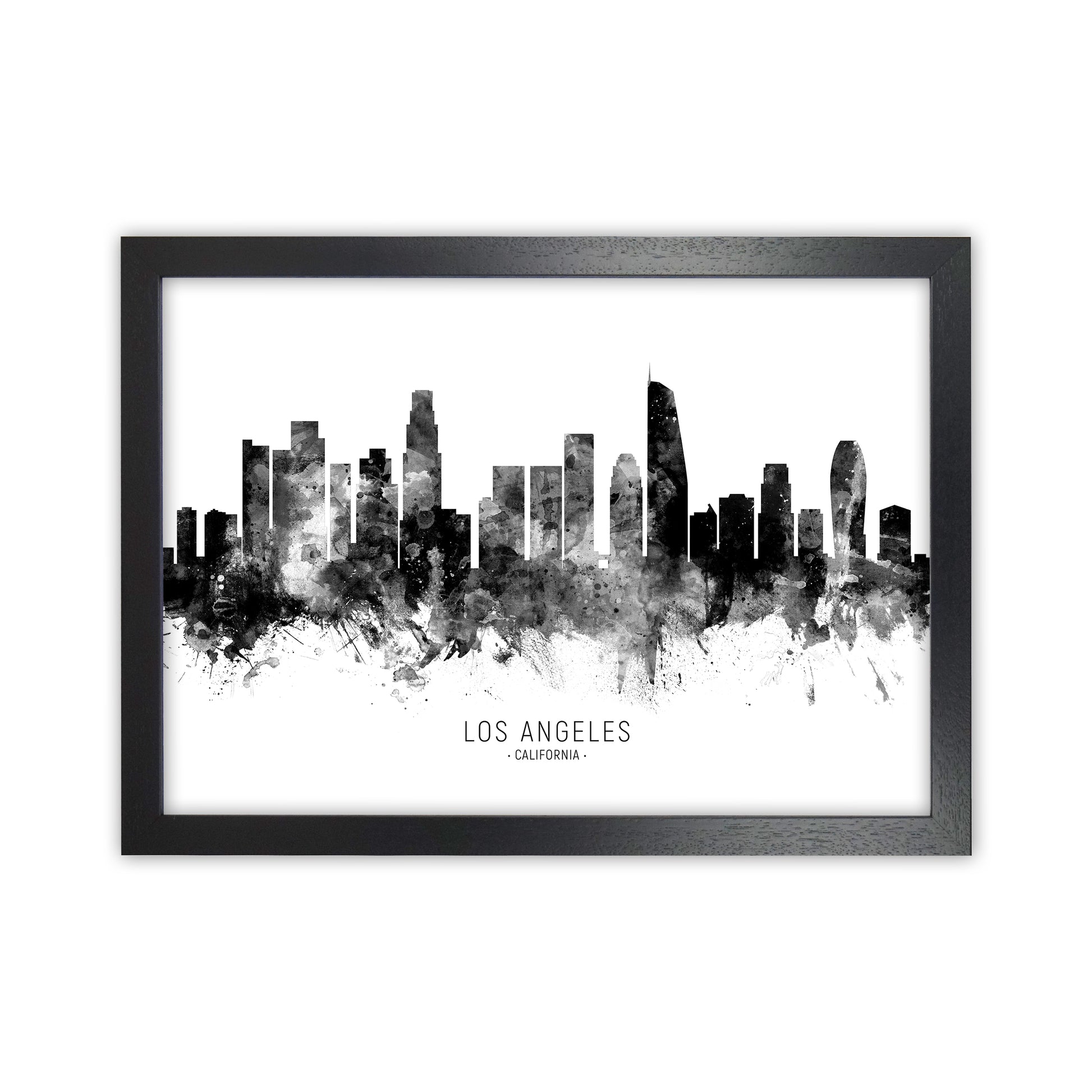 Los Angeles California Skyline Black White City Name  by Michael Tompsett Black Grain
