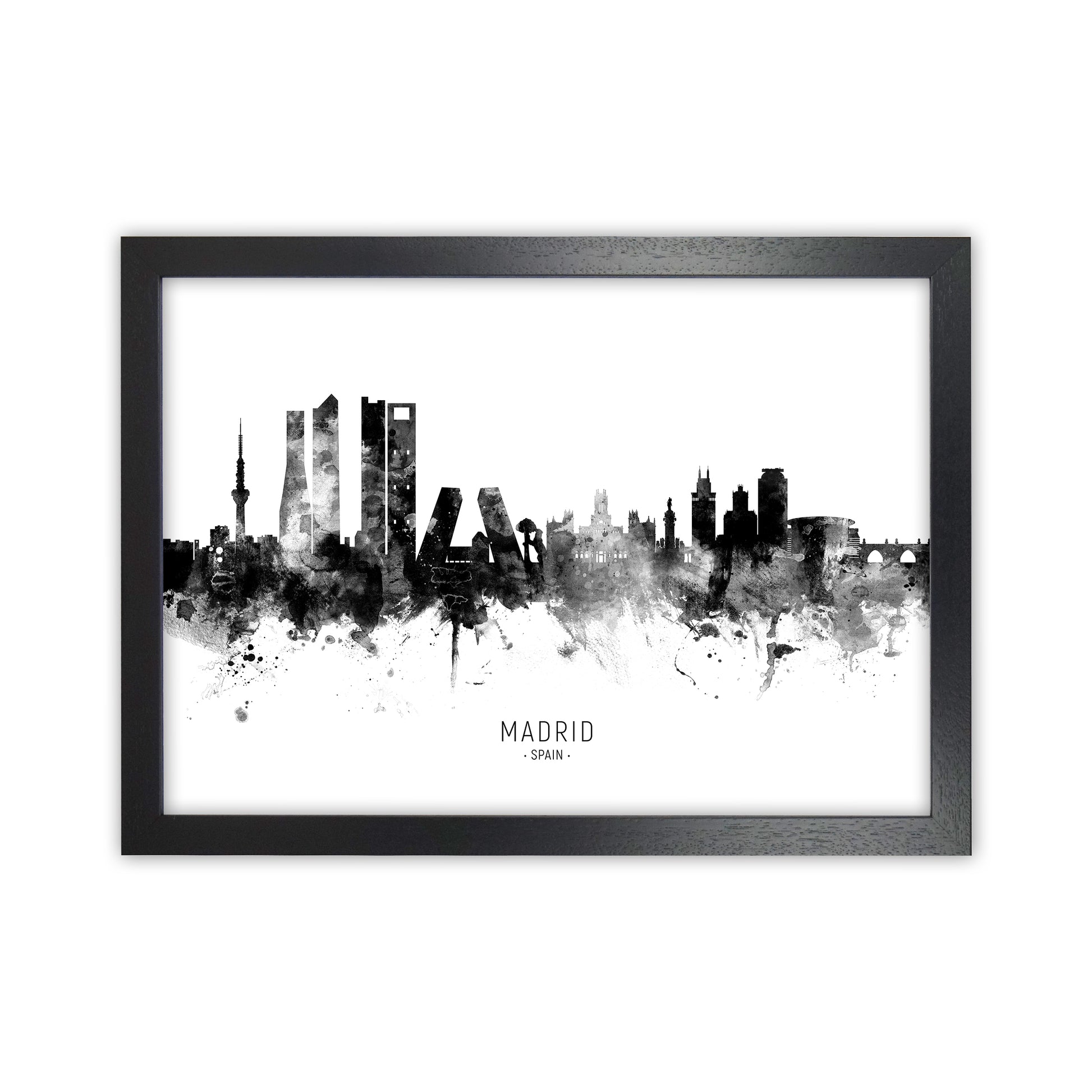 Madrid Spain Skyline Black White City Name  by Michael Tompsett Black Grain