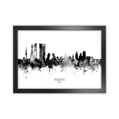 Madrid Spain Skyline Black White City Name  by Michael Tompsett Black Grain