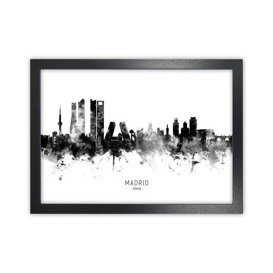 Madrid Spain Skyline Black White City Name  by Michael Tompsett Black Grain