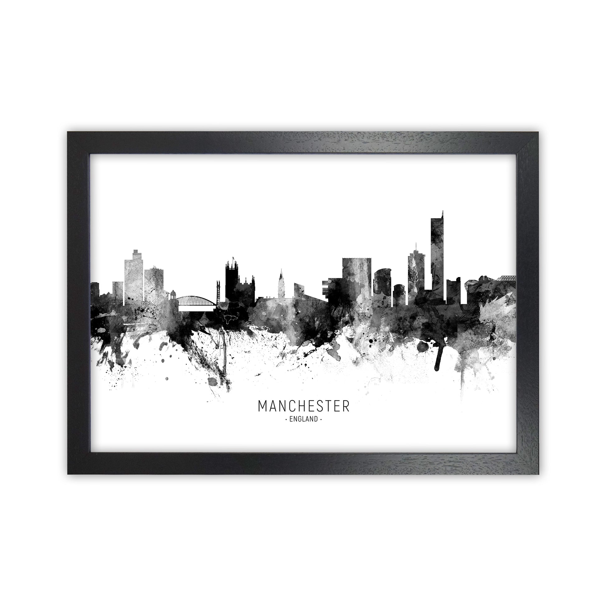 Manchester England Skyline Black White City Name  by Michael Tompsett Black Grain