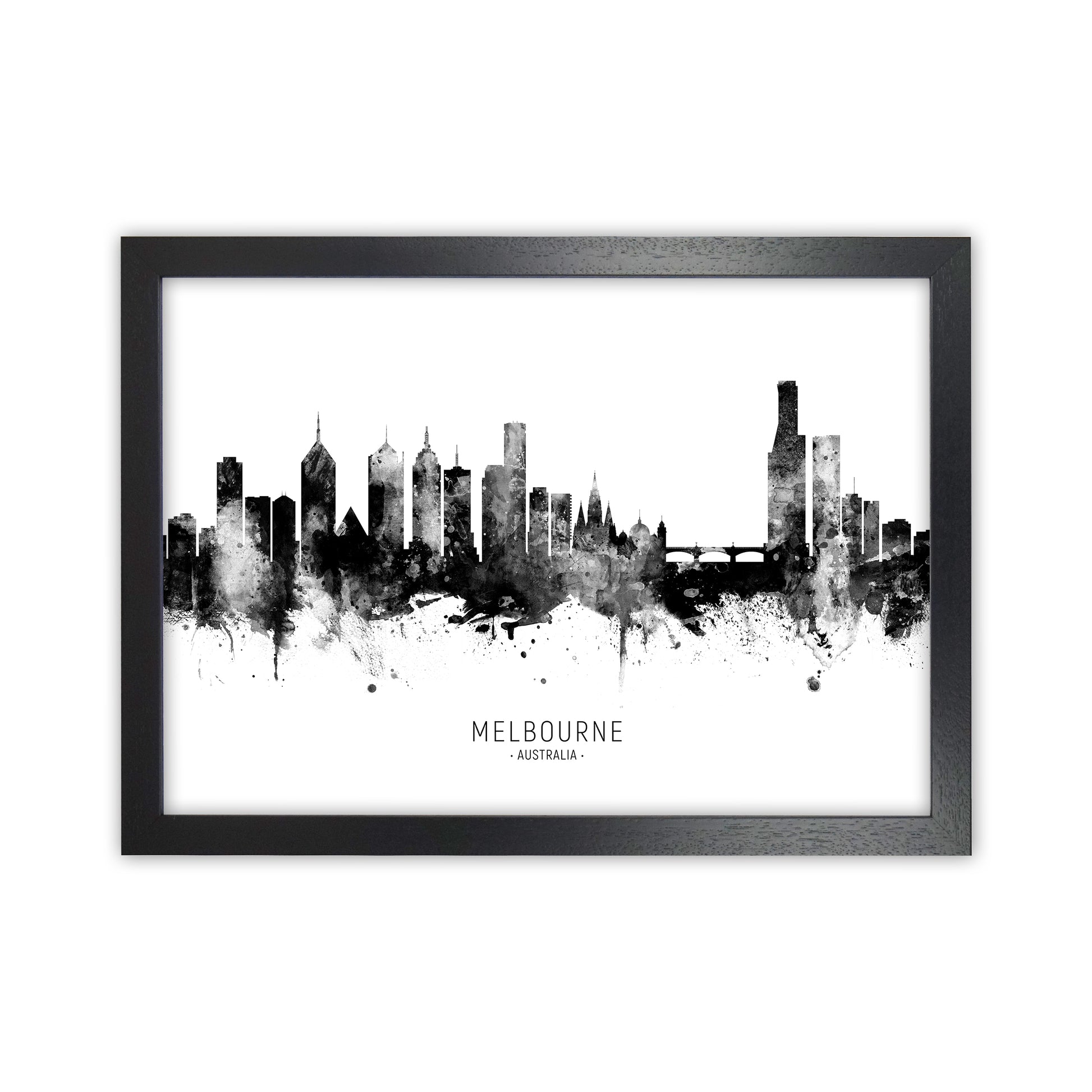Melbourne Australia Skyline Black White City Name  by Michael Tompsett Black Grain