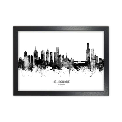 Melbourne Australia Skyline Black White City Name  by Michael Tompsett Black Grain