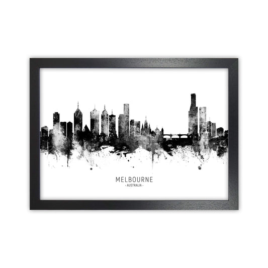 Melbourne Australia Skyline Black White City Name  by Michael Tompsett Black Grain