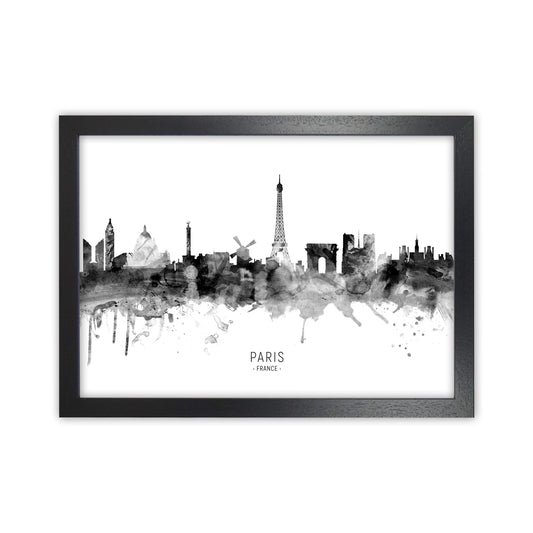Paris France Skyline Black White City Name  by Michael Tompsett Black Grain