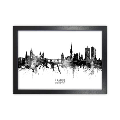 Prague Czech Republic Skyline Black White City Name  by Michael Tompsett Black Grain