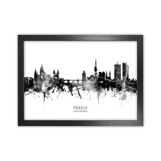 Prague Czech Republic Skyline Black White City Name  by Michael Tompsett Black Grain