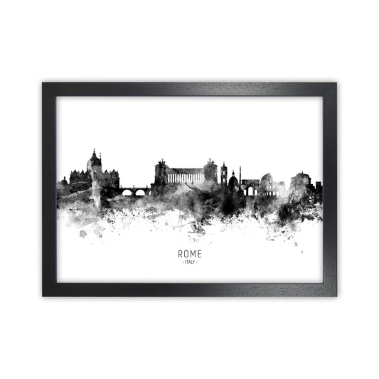 Rome Italy Skyline Black White City Name  by Michael Tompsett Black Grain