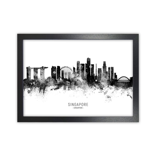 Singapore Singapore Skyline Black White City Name  by Michael Tompsett Black Grain