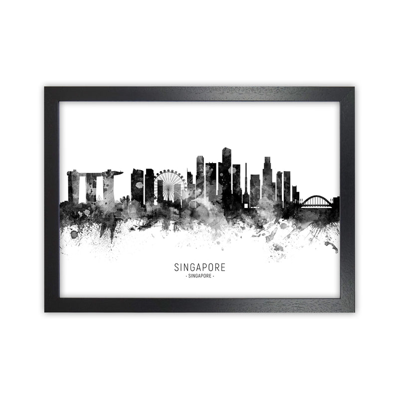 Singapore Singapore Skyline Black White City Name  by Michael Tompsett Black Grain