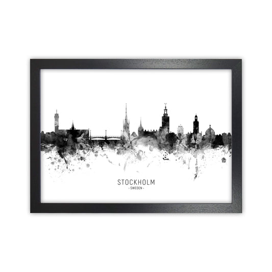 Stockholm Sweden Skyline Black White City Name  by Michael Tompsett Black Grain