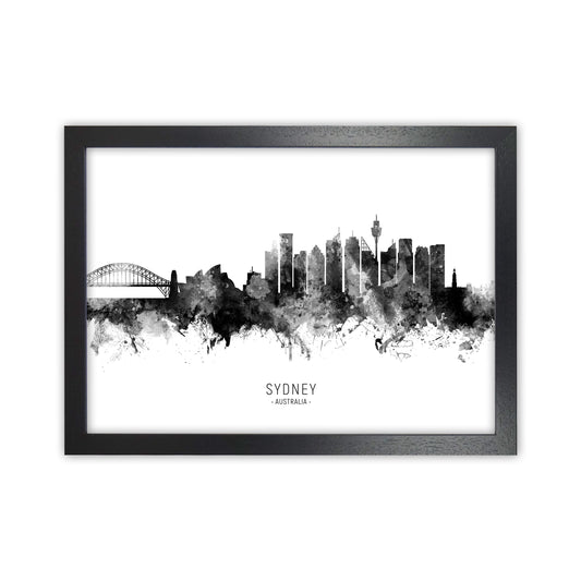 Sydney Australia Skyline Black White City Name  by Michael Tompsett Black Grain