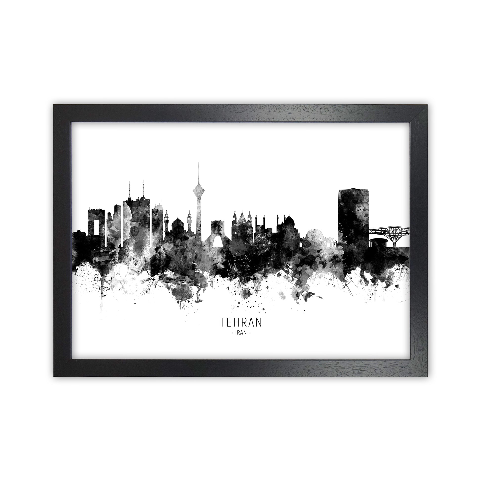 Tehran Iran Skyline Black White City Name  by Michael Tompsett Black Grain
