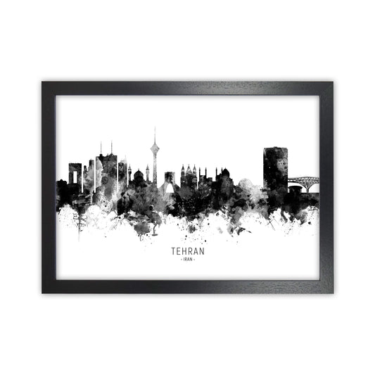 Tehran Iran Skyline Black White City Name  by Michael Tompsett Black Grain
